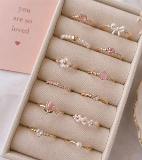 12pc dainty ring set gold pearl heart flower stacking rings women