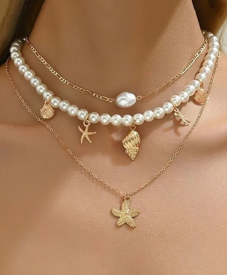 shell stacked coastal pearls & nautical charms